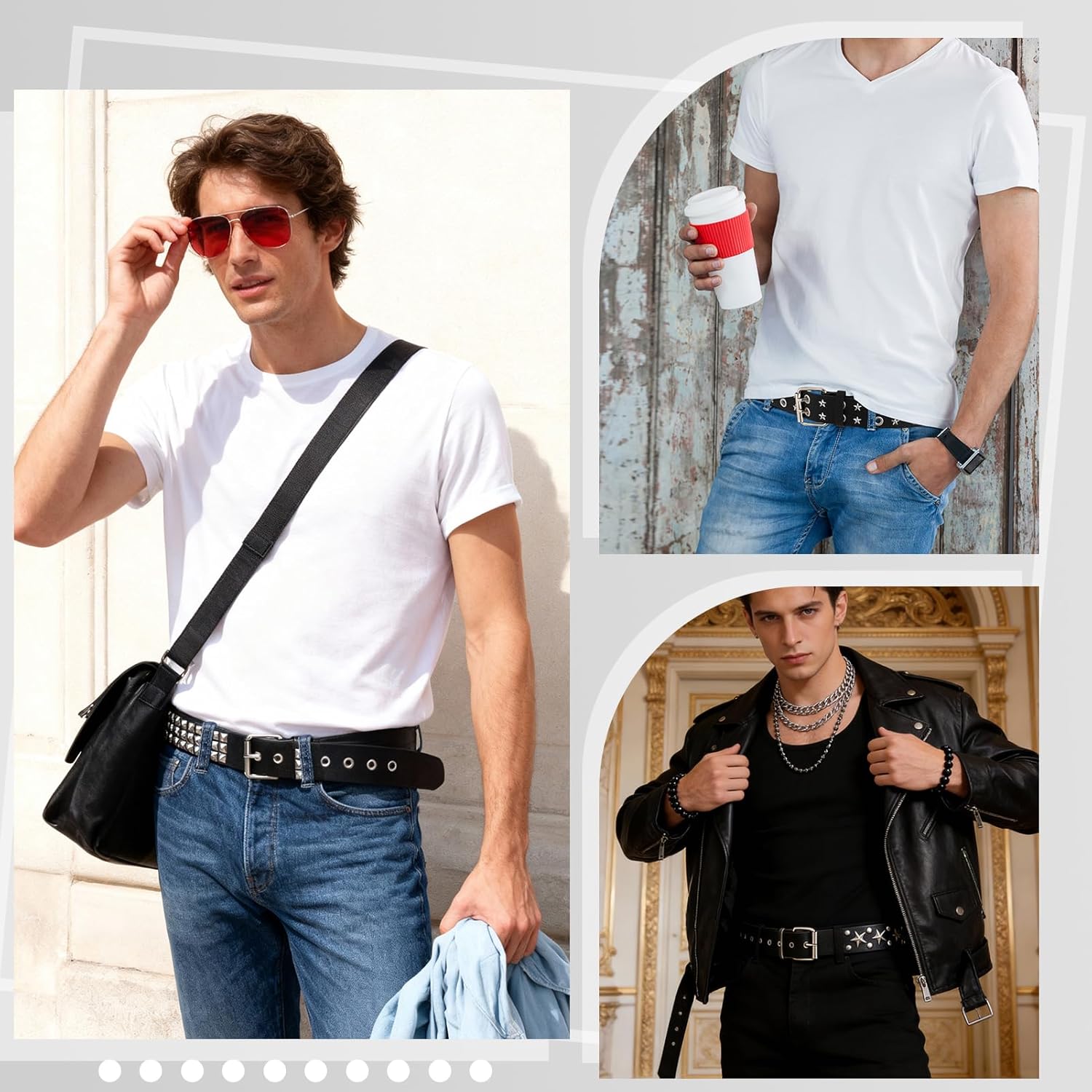 JATEBI 3 Pcs Y2K Black Studded Belt Metal Goth Punk Rock Belts with Shiny Pyramid Studded and Star for Women - Image 7