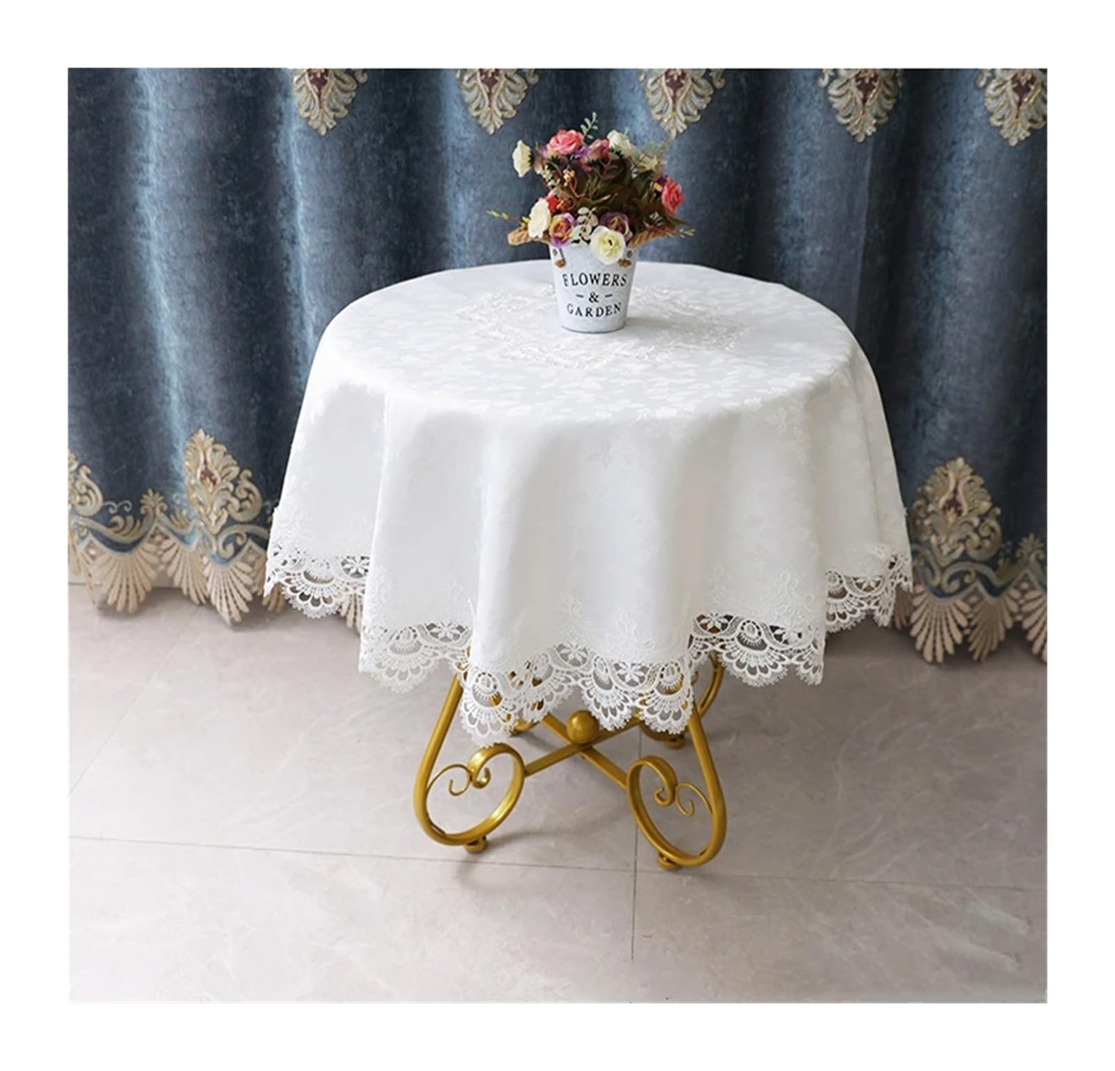 L6NqIAG Vintage Lace Tablecloth Table Cloth Round Pastoral Cover Dining Cloths Turntable Folding Home Embroidery Lace Flower House Towel Chair(Color8,Diameter 230cm Round)