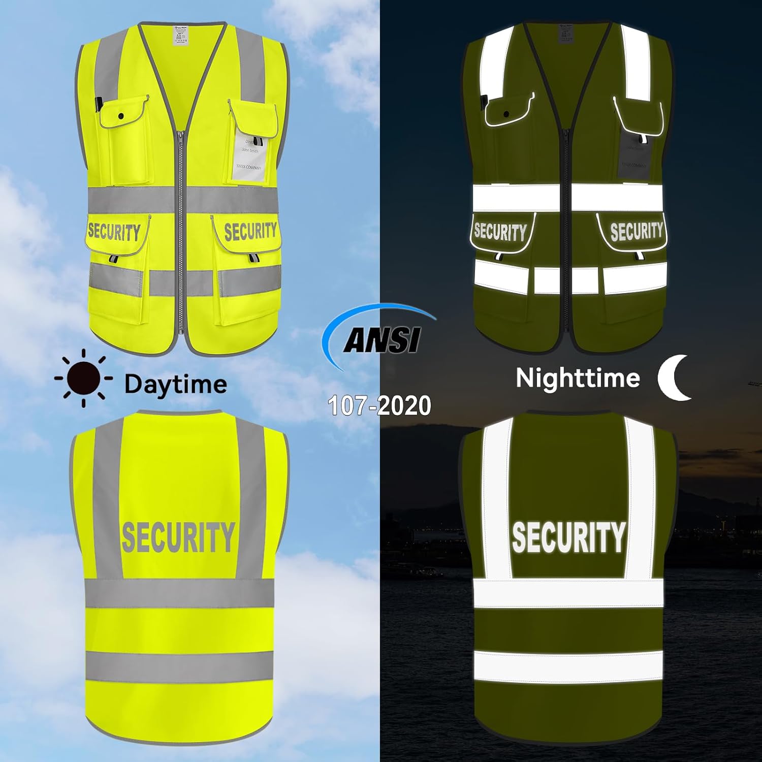 Security Vest for Men Women Security Guard Reflective Safety Vest with 9 Pockets, Hi Vis Work Vest with Reflective Strips, Meets ANSI, UG100S-Yellow Medium - Image 2