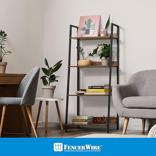 Miniatura 6 de Fencer Wire Estantería de escalera de 4 niveles, estante de pie de 24 pulgadas de ancho, estante de almacenamiento, estantes industriales para Roble