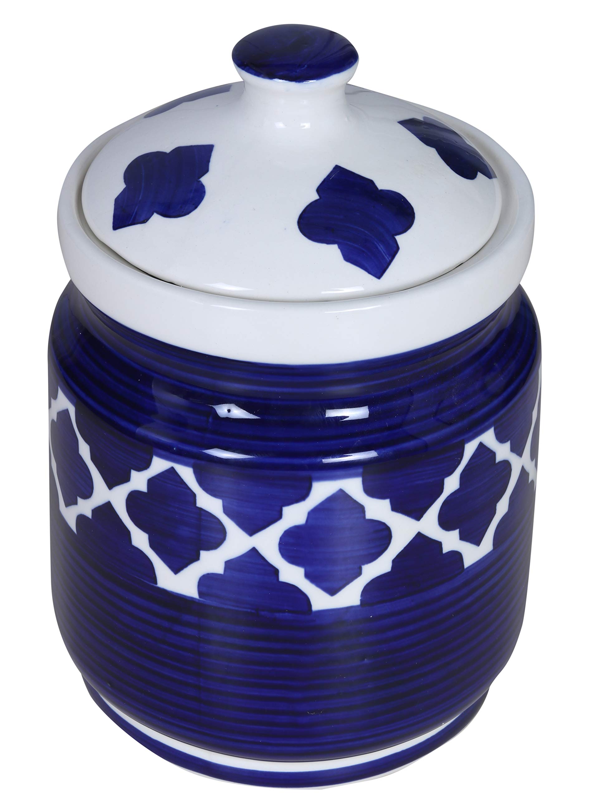 RAJ ROYAL Pottery Multipurpose Ceramic Jar with Lid - 4 KG | Hand Painted Storage Container for Living Room, Kitchen, and Home Decor | Ideal for Snacks, Grains, Pickles, and More (Blue)