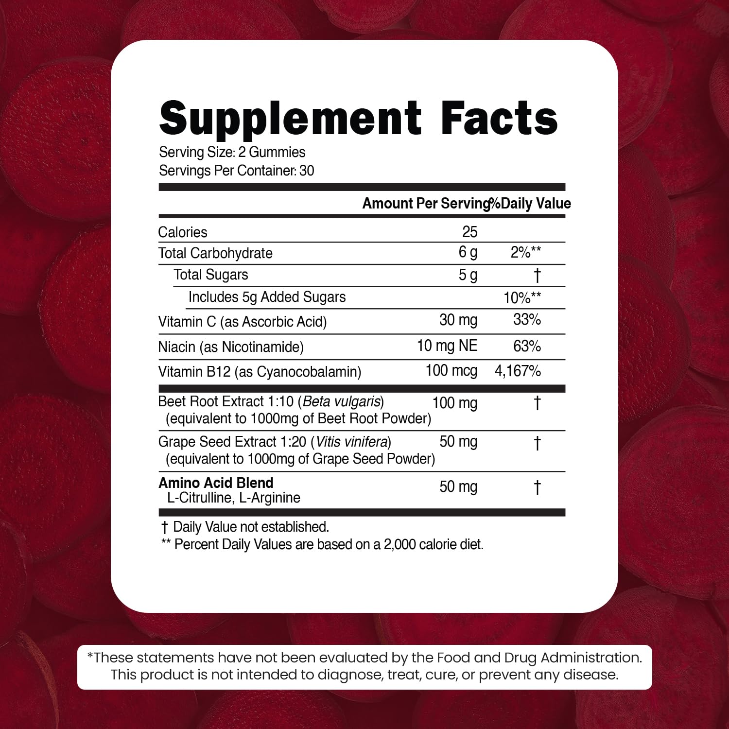 Beet Root Gummies w Grape Seed - Vitamin C, B12, L-Arginine & L-Citrulline — Amazon image 7
