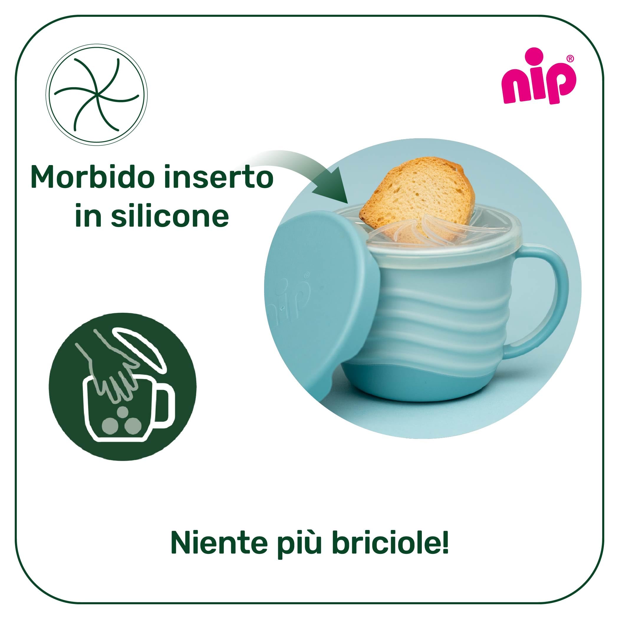 Snackbox 2in1 Bicchiere snack ergonomico 250 ml verde per bambini dai 9 mesi