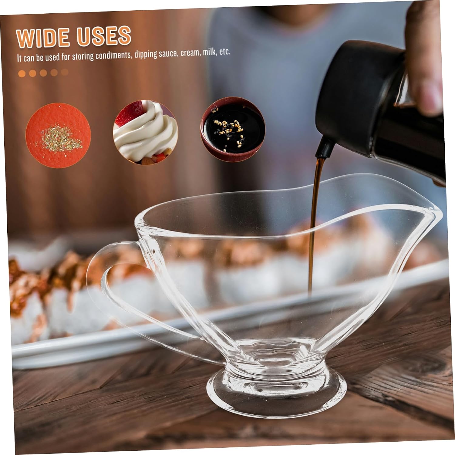 2pcs Glass Gravy Boats 215ml with Handle for Controlled Pouring