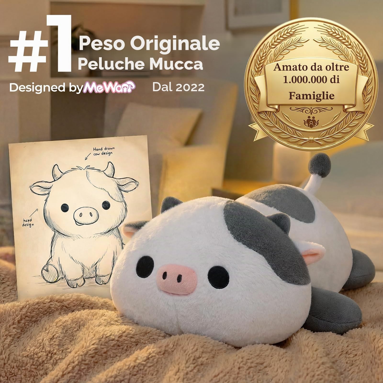 Mewaii Peluche Ponderato Mucca Grigia Bianca 58CM 4.0 Lbs – Cuscino Giocattolo Kawaii Morbido e Confortevole, Compleanno e Occasioni Speciali