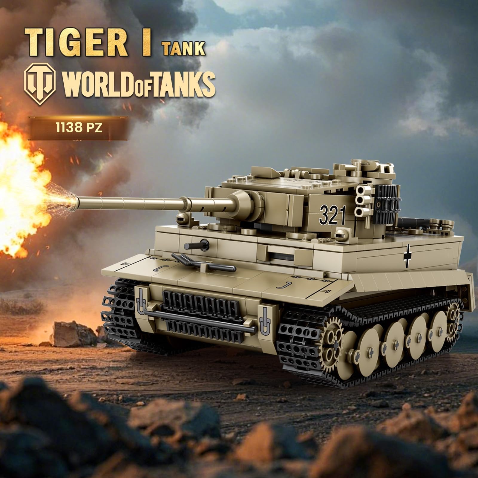 Reobrix Set di giocattoli per la costruzione di carri armati militari Tiger I, in scala 1:28, modello di carri armati pesanti della seconda guerra mondiale, 77031, con licenza World of Tanks, veicoli