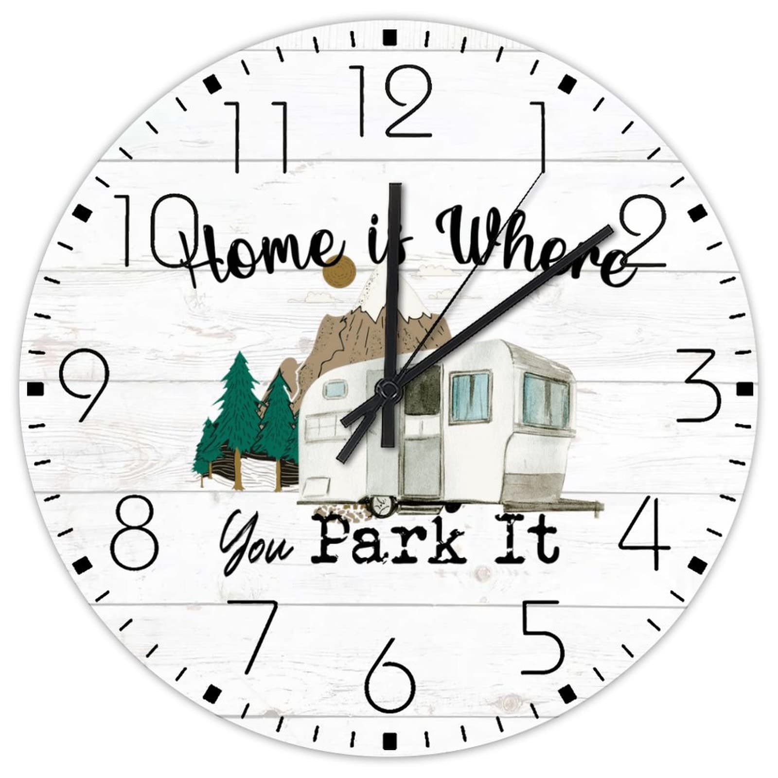 Horloge murale personnalisée avec motif camping et forêt, modèle 30cm pour café et porche