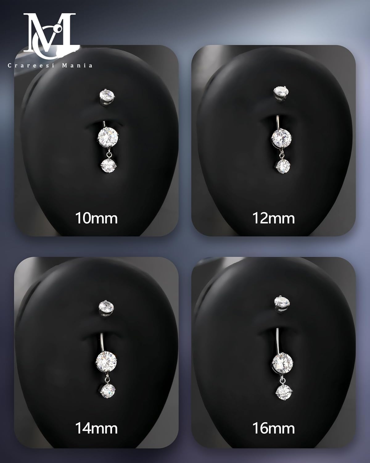 CM Crareesi Mania Belly Button Rings 316L Stainless Steel Dangle Belly Button Piercing Jewelry 14G Belly Rings for Women Round Dangle Navel Ring - Image 4