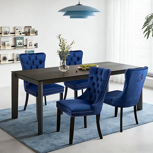 Miniatura 147 de SoarFlash Juego de 6 sillas de comedor de terciopelo, silla lateral de respaldo alto, silla lateral moderna tapizada de alta gama con capitoné y