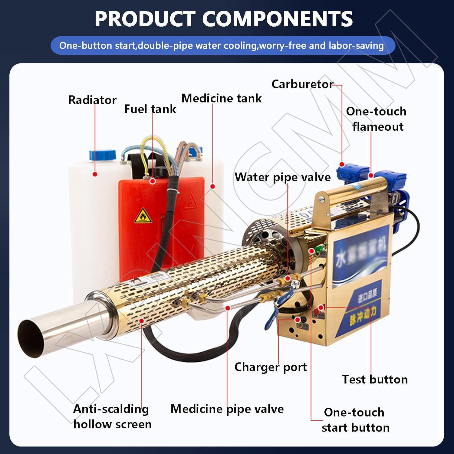 Professional Thermal Fog Machine,​15L Pulse Jet Fogger,High-Capacity Fogging,for Agriculture,Indoor and Outdoor Disinfection,Use Gasoline 100