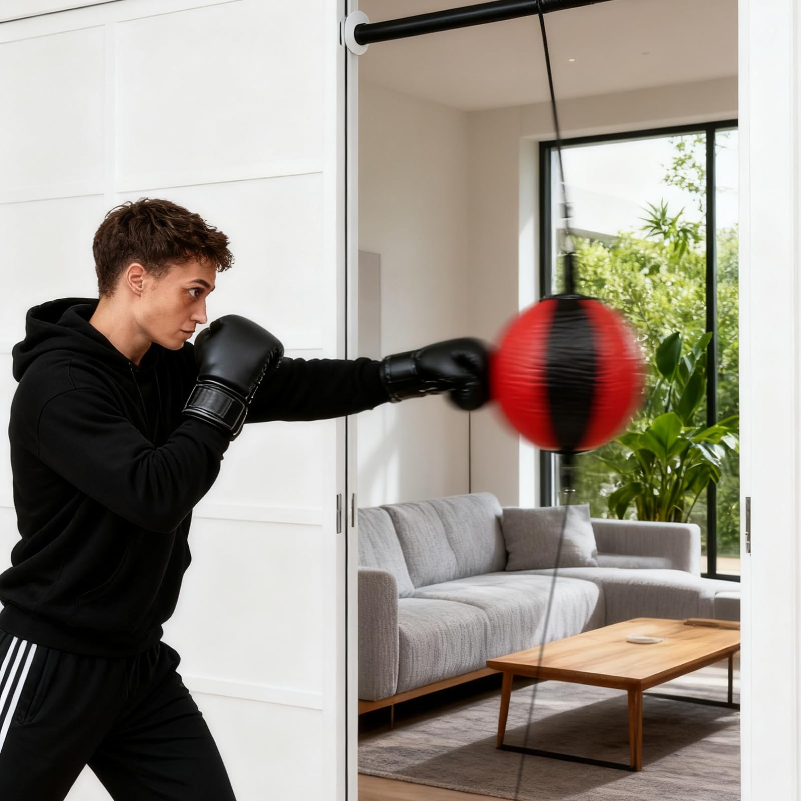 Ensemble de balles de boxe à double extrémité pour la boxe et l'entraînement MMA, avec pompe et fermetures de sécurité, noir et rouge, diamètre 20 cm, appareil d'entraînement réflexe pour la