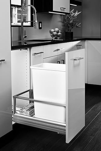 Miniatura 6 de Rev-A-Shelf - 5149-1550DM-111 - Contenedor individual de 50 cuartos de galón de aluminio cepillado extraíble y residuos blancos con Rev-A-Motion