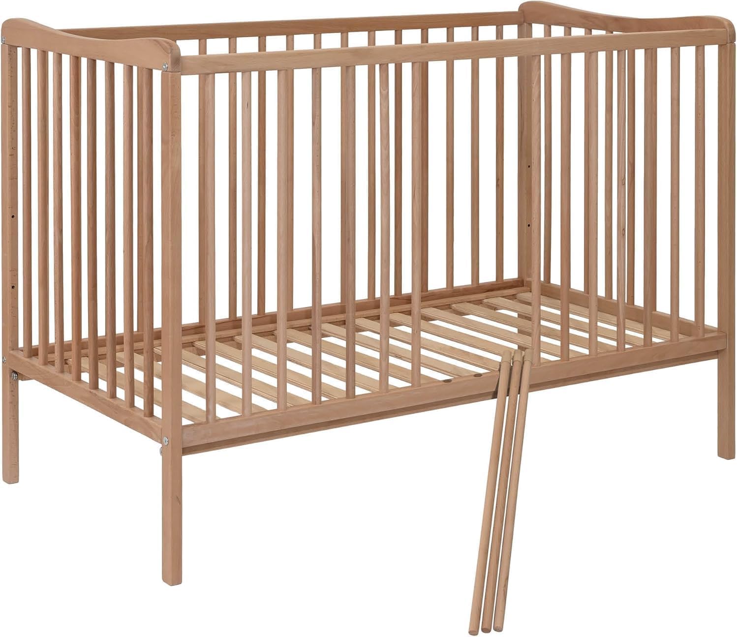 Lit bébé Sasha 120x60 cm Bois de hêtre Transformable lit Junior barrière sécurité 3 positions