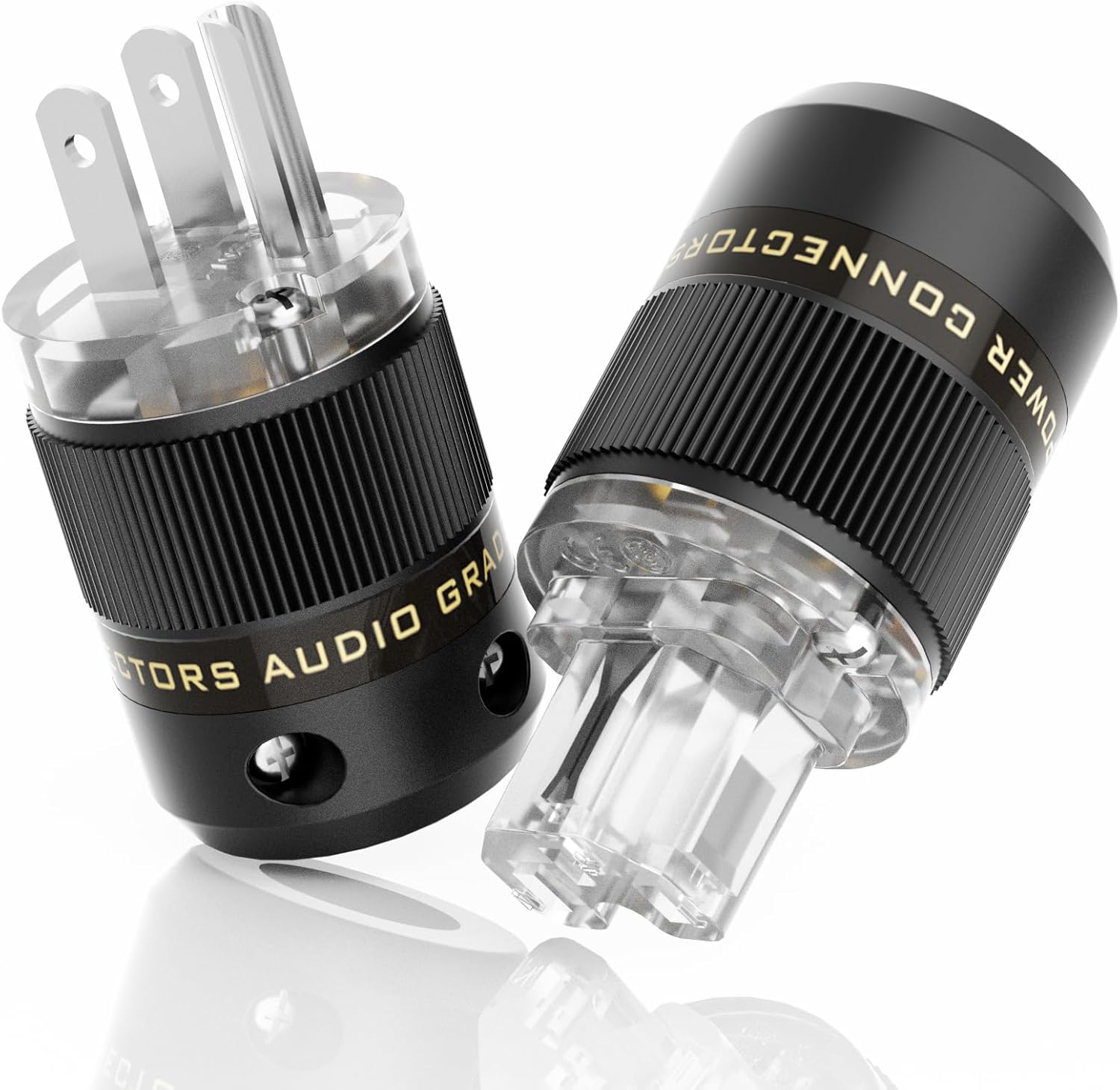 Preffair 1 Pair Brass Rhodium Plated Power Plug Hi-End US AC 3 Prong Male Power Plug IEC320 C15 Female Connector for Audio Grade Power Cables DIY HiFi Devices 10A/250V~15A/125V (P078TR/C078TR)