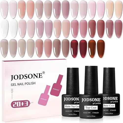 JODSONE 23PCS Gel Nail Polish Set 20 translucent Jelly Color Natural and Elegant Long Lasting Suitable for Home and Salon