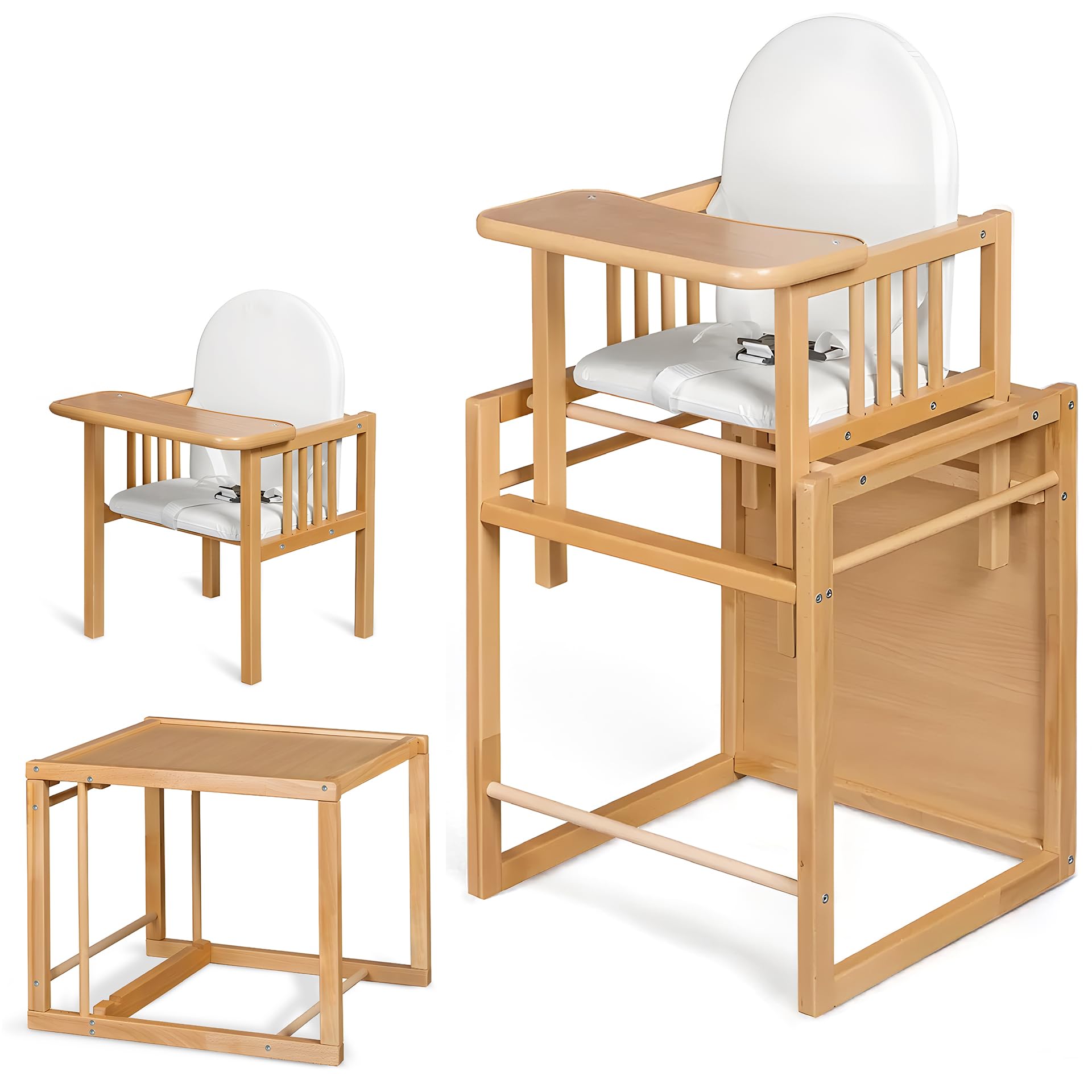 Chaise haute évolutive portable Evoluonge pour bébé en bois de hêtre Convertible en table et en chaise haute Assise rembourrée CoolDreams