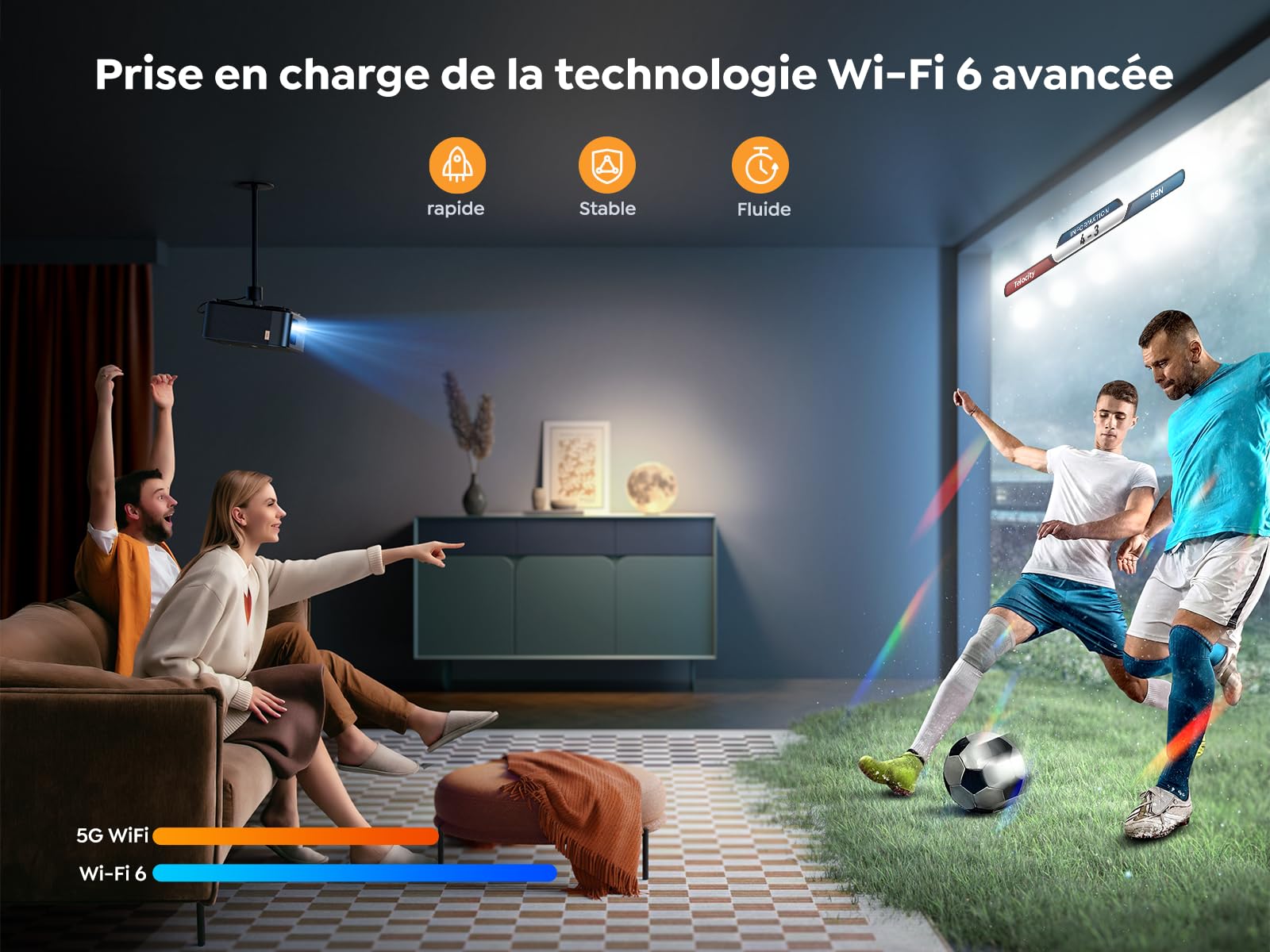Videoprojecteur 4K avec Son JBL, Google TV 11.0, YABER Projecteur Video WiFi 6 Bluetooth 5.2, K2s Retroprojecteur Portable 20W Haut-Parleurs, Full HD 1080P, Auto Focus/Keystone