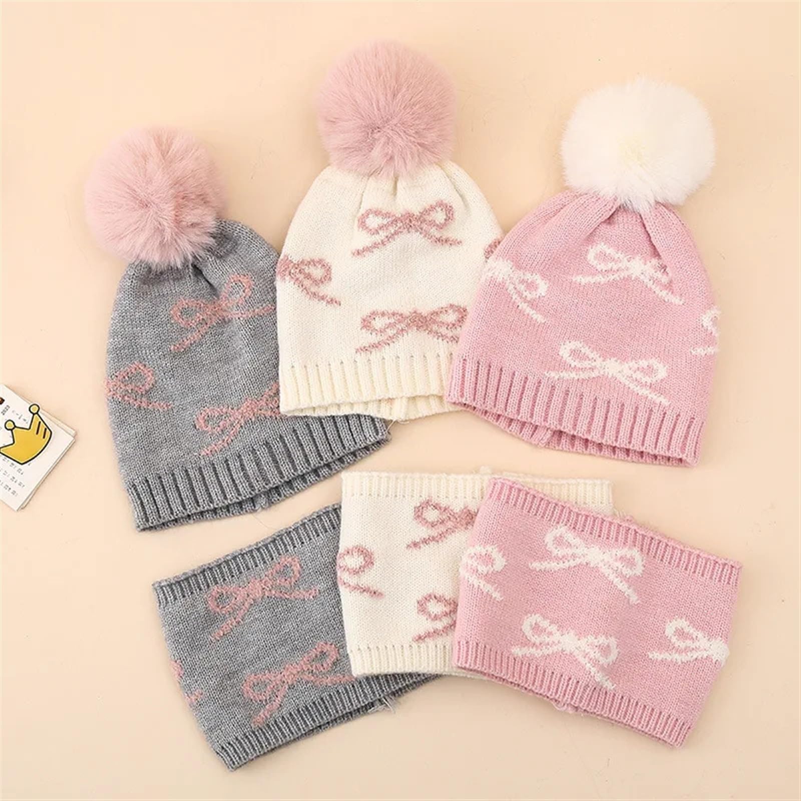 Lindo Conjunto de Gorro y Bufanda de Invierno for bebé - Gorro con pompón de Lana de Felpa Jacquard for recién Nacidos (0-12 Meses)(Gray)