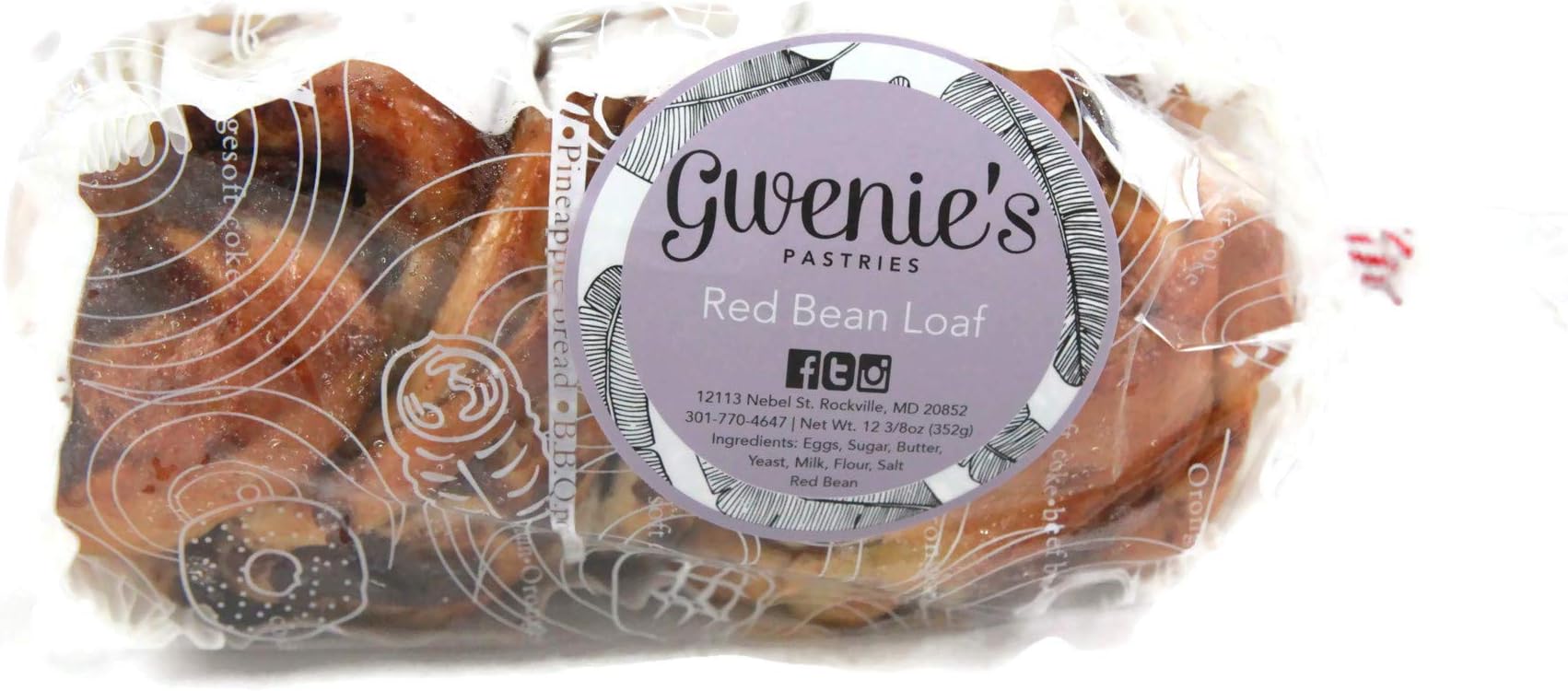 Gwenie's Pastries Red Bean Swirl bread Loaf (Red Bean, 1 Loaf) Consume within 5 days or refrigerate