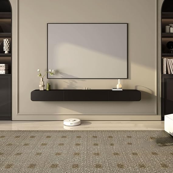 Modern Wall Mounted Lowboard TV Stand Floating Wooden Entertainment Center with Media Cabinet & 2 Drawers Space Saving Design for Living Room & Home Office Stylish TV Furniture