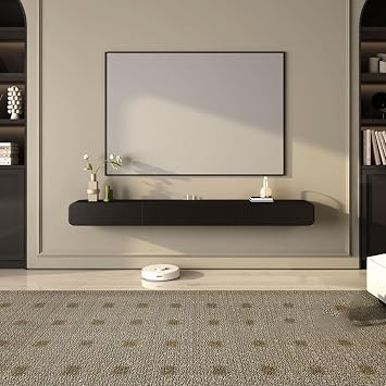 Modern Wall Mounted Lowboard TV Stand Floating Wooden Entertainment Center with Media Cabinet & 2 Drawers Space Saving Design for Living Room & Home Office Stylish TV Furniture