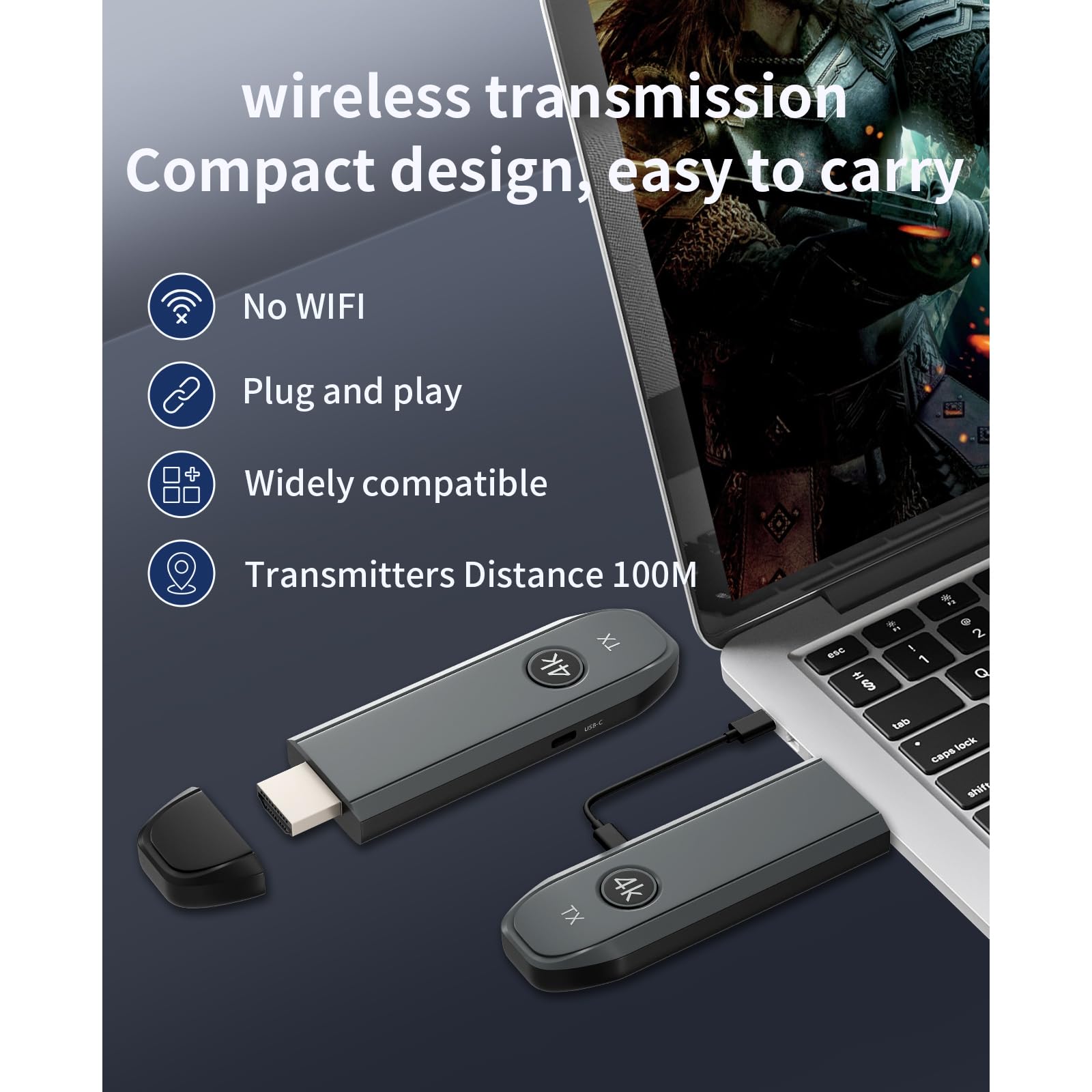Wireless HDMI Transmitter and Receiver,Unterstützt 4K@30Hz Ausgabe,100 Meter Stabile Verbindung,2.4G/5G Dual Band,HDMI Wireless Extender für Laptop/PC/Kamera zu HDTV/Projektor/Monitor