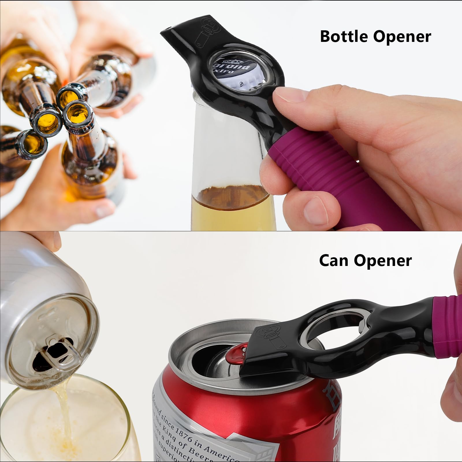 Abridor magnético 2 en 1 para latas de refresco y abrebotellas de cerveza para nevera, abridor de botellas de 6.9 pulgadas para uñas largas, artritis, personas mayores y camareros, mango de