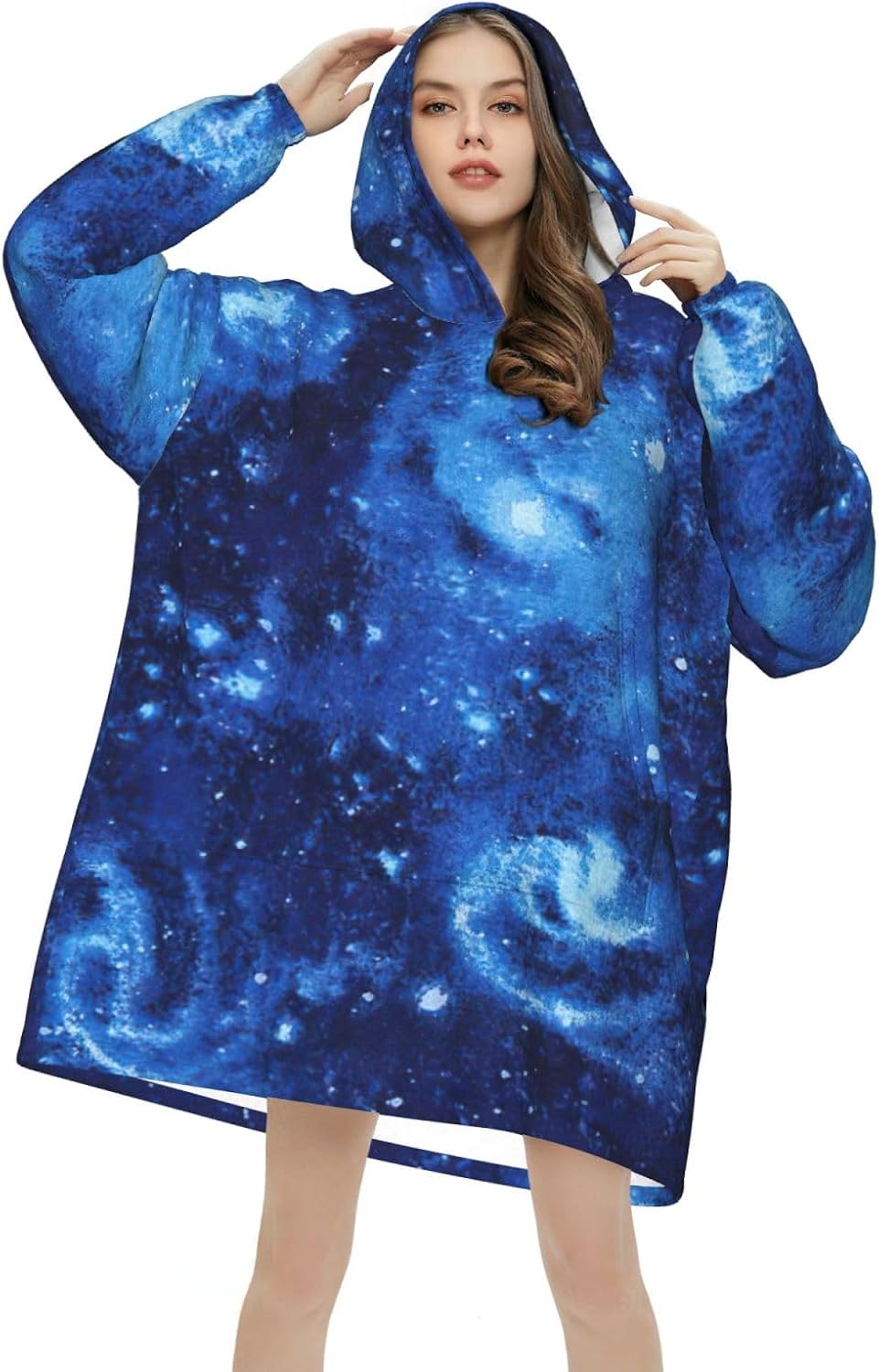 Blue Universe Space Galaxyprint Oversized Hoodie Blanket, Super Soft Warm Comfortable Hoodie, Wearable Blanket Adult
