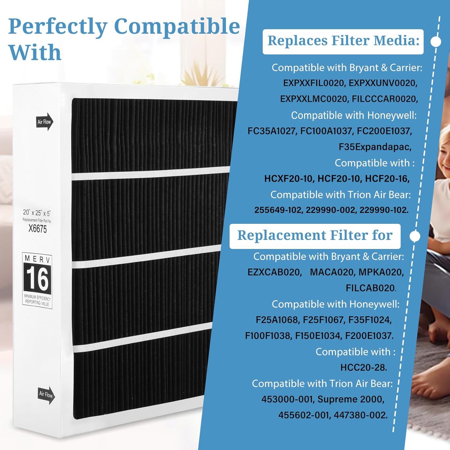 2 Packs X8788 MERV 16 Filter 20"x26"x5" MERV 16 Filter Replace for Lennox X8788 and PCO20-28 PureAir,Black