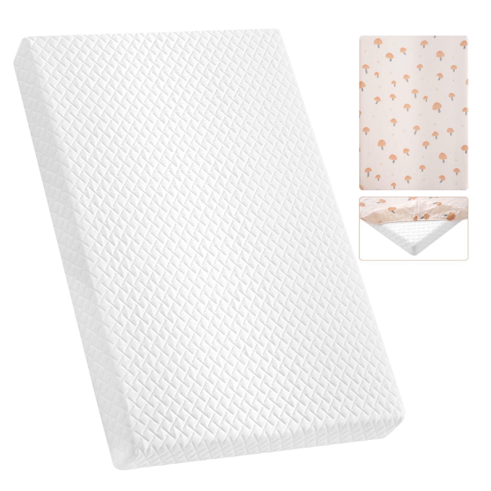 voomf Pack and Play Mattress Pad, 38"x26" Dual-Sided Memory Foam Pack N Play Mattresses with Extra Sheet, Portable Baby Crib Mattress, Machine