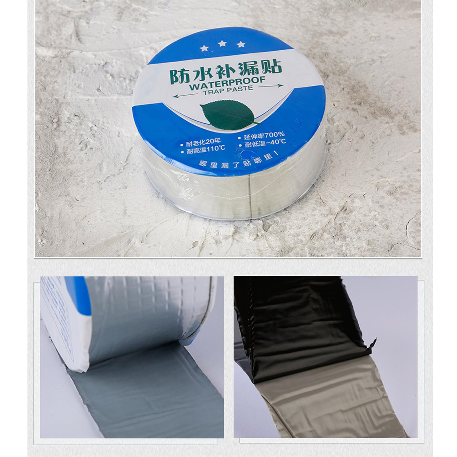 Cinta Adhesiva Impermeable Cinta de Butilo Autoadhesiva Sellador Impermeable para Reparación de Fugas de Agua para Fugas en Techo/Espacio enAlféizar de Ventana/Tubería （Color: Plata）