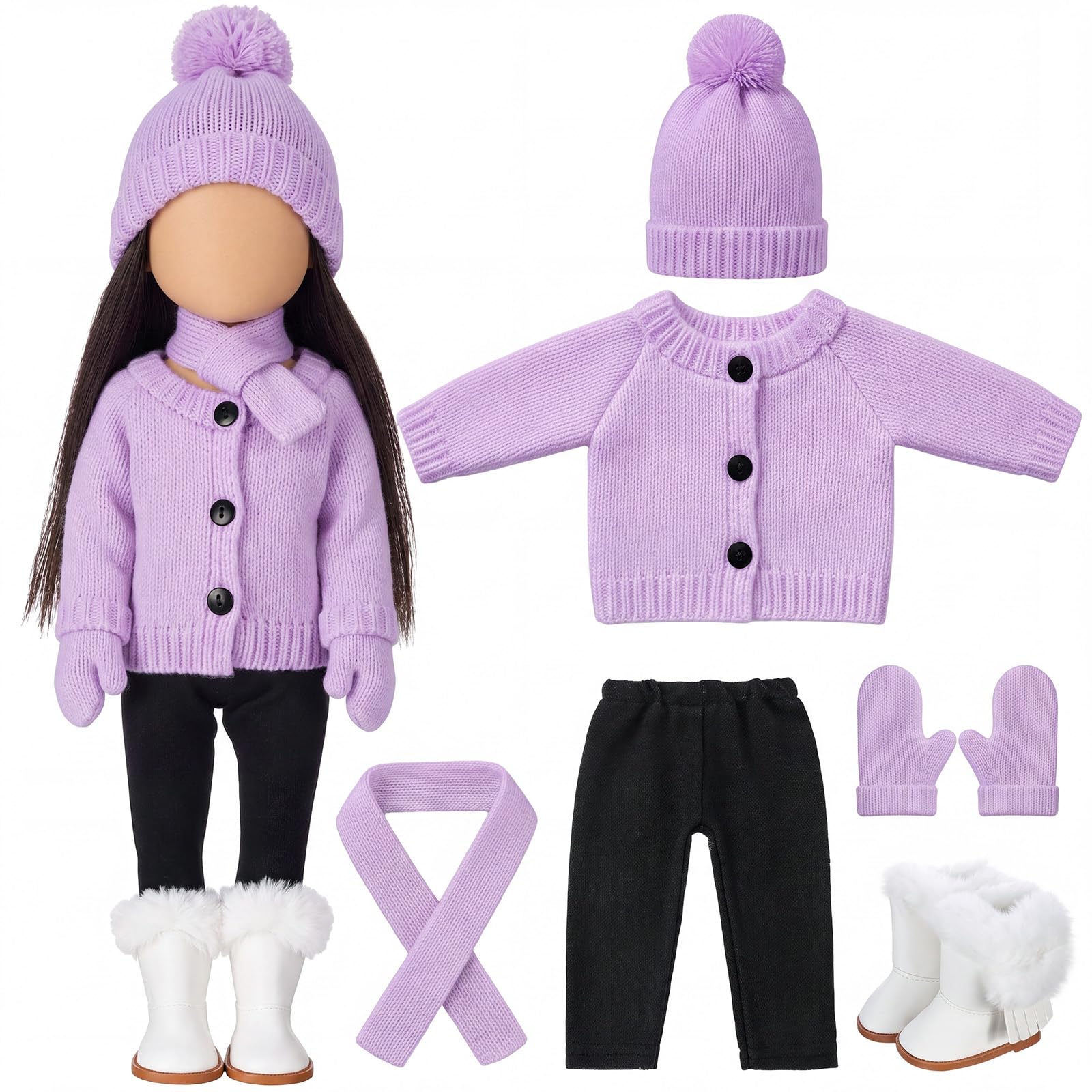 Fourluoo 6 Pcs 18" Christmas Doll Clothes, Purple, Button Sweater Style