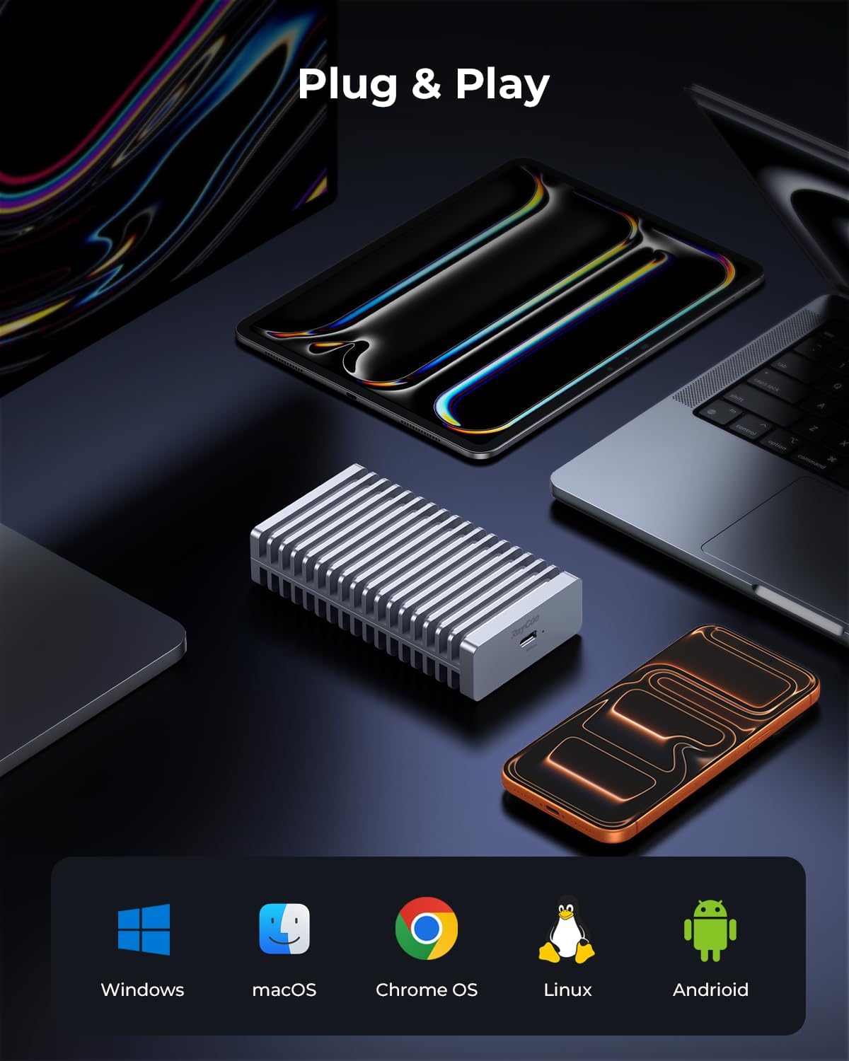 RayCue 80Gbps M.2 NVMe SSD Enclosure with Cooling Fan, Compatible with Thunderbolt 5/4/3, USB 4.0/3.2/3.0/2.0 M-Key/(M&B) Key NVMe 2280 SSD up to 8TB