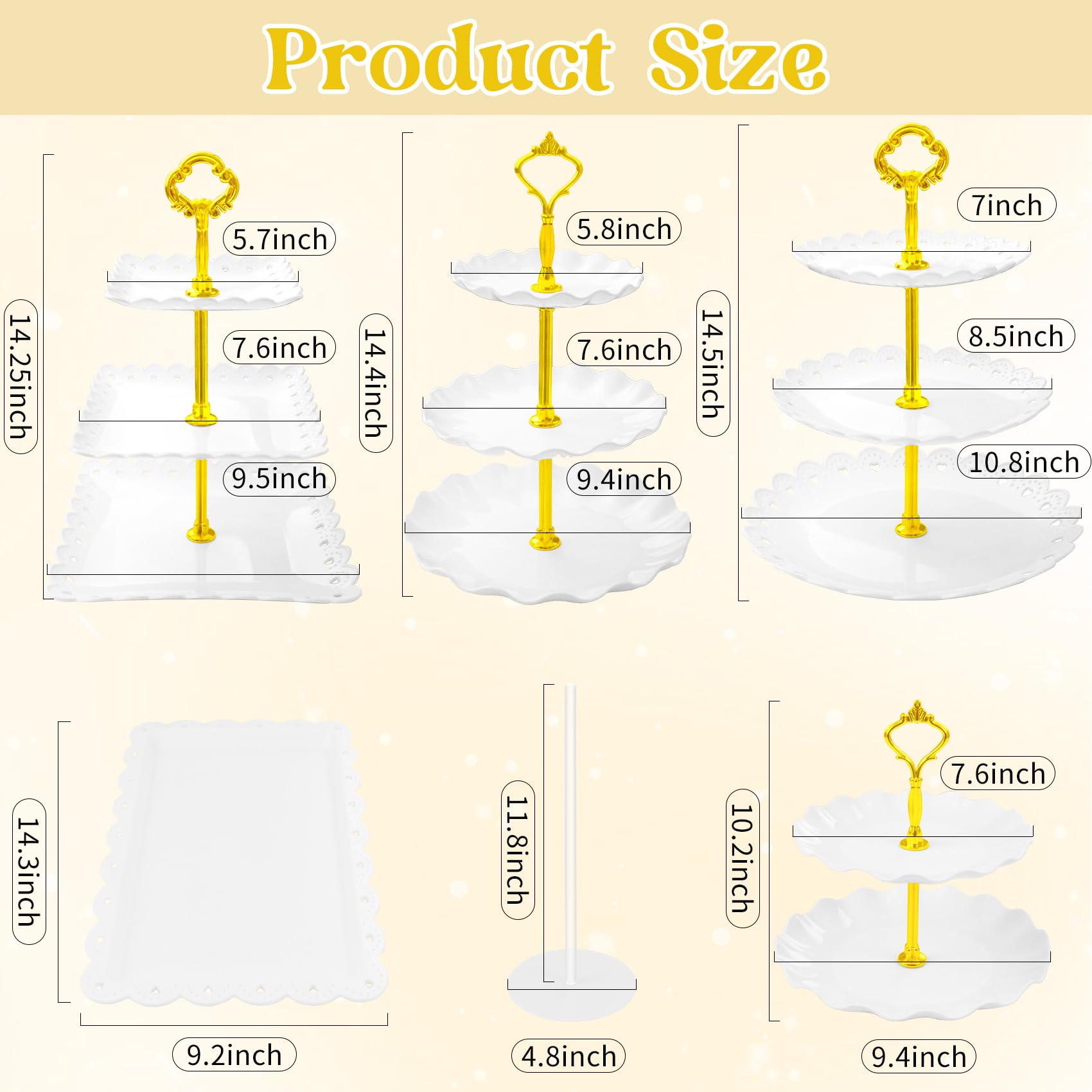 12 Pcs Cupcake Stand Set - White Plastic Dessert Table Display Set, 4 x Cupcake Stands Cookie Tray Rack Serving Tower, 4x Acrylic Donut Stands, 4x Dessert Trays for Wedding Baby Shower Tea Party