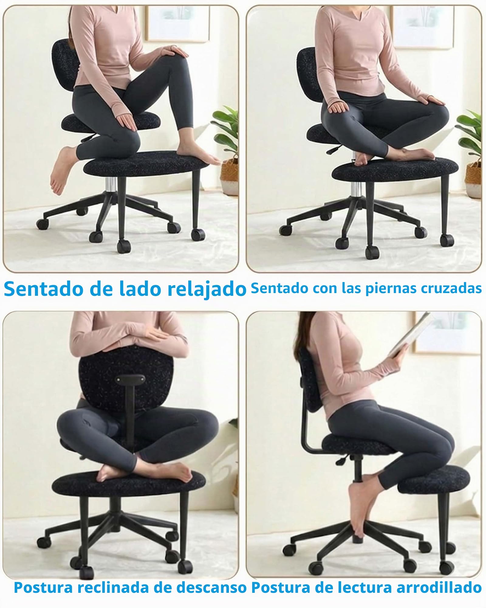 hitsuki Silla de Oficina sin Reposabrazos Silla Ergonómica de Escritorio con Reposapiés Giratorio 360° Silla Ajustable en Altura con Ruedas para Teletrabajo Negra Brillante