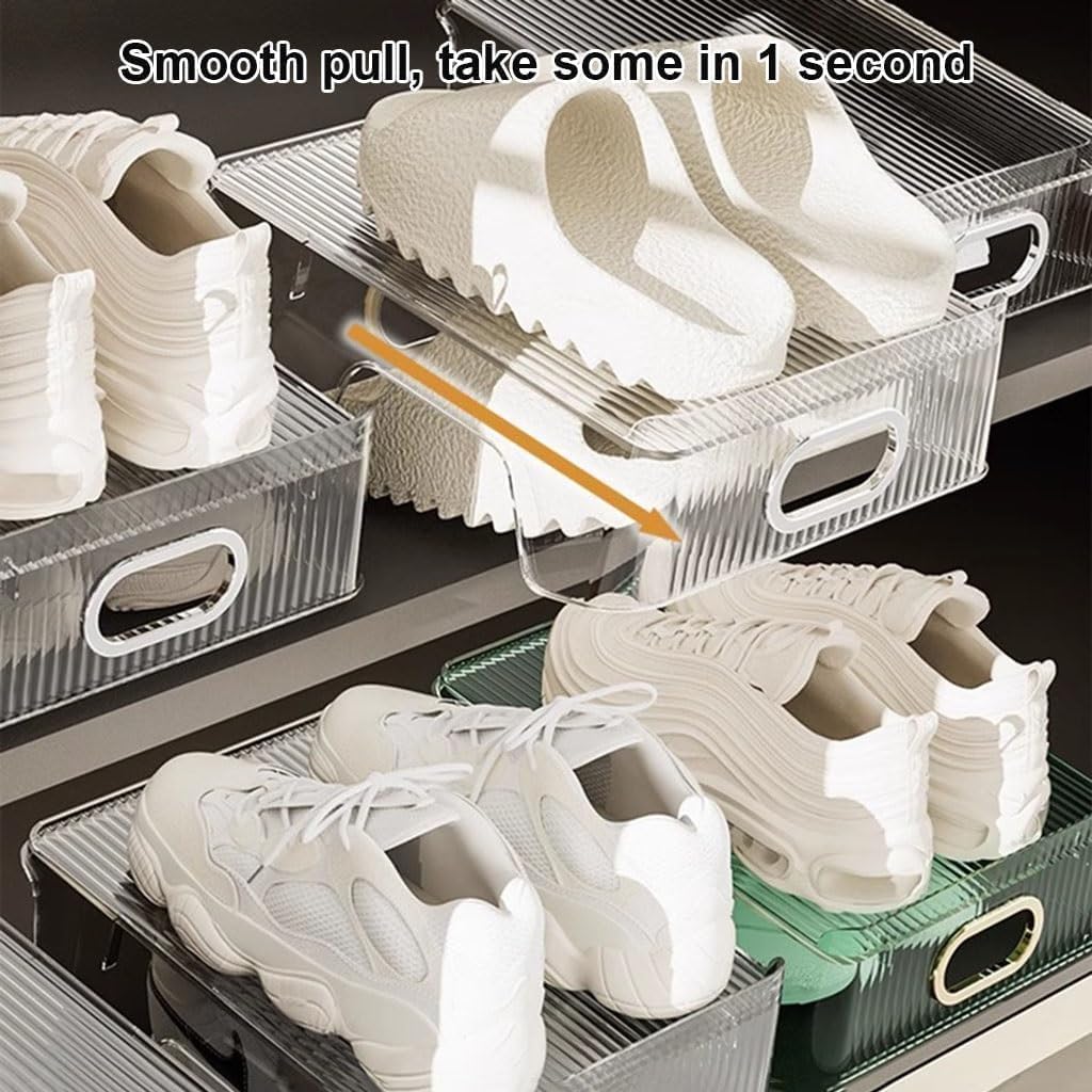 Double Layer Shoe Slots Organizer 9.84” X 9.05” X 5”In Stacker Space-Saving Storage Holder - Transparent Plastic Shoe Rack For Closet Shelf (Black, 6pack)