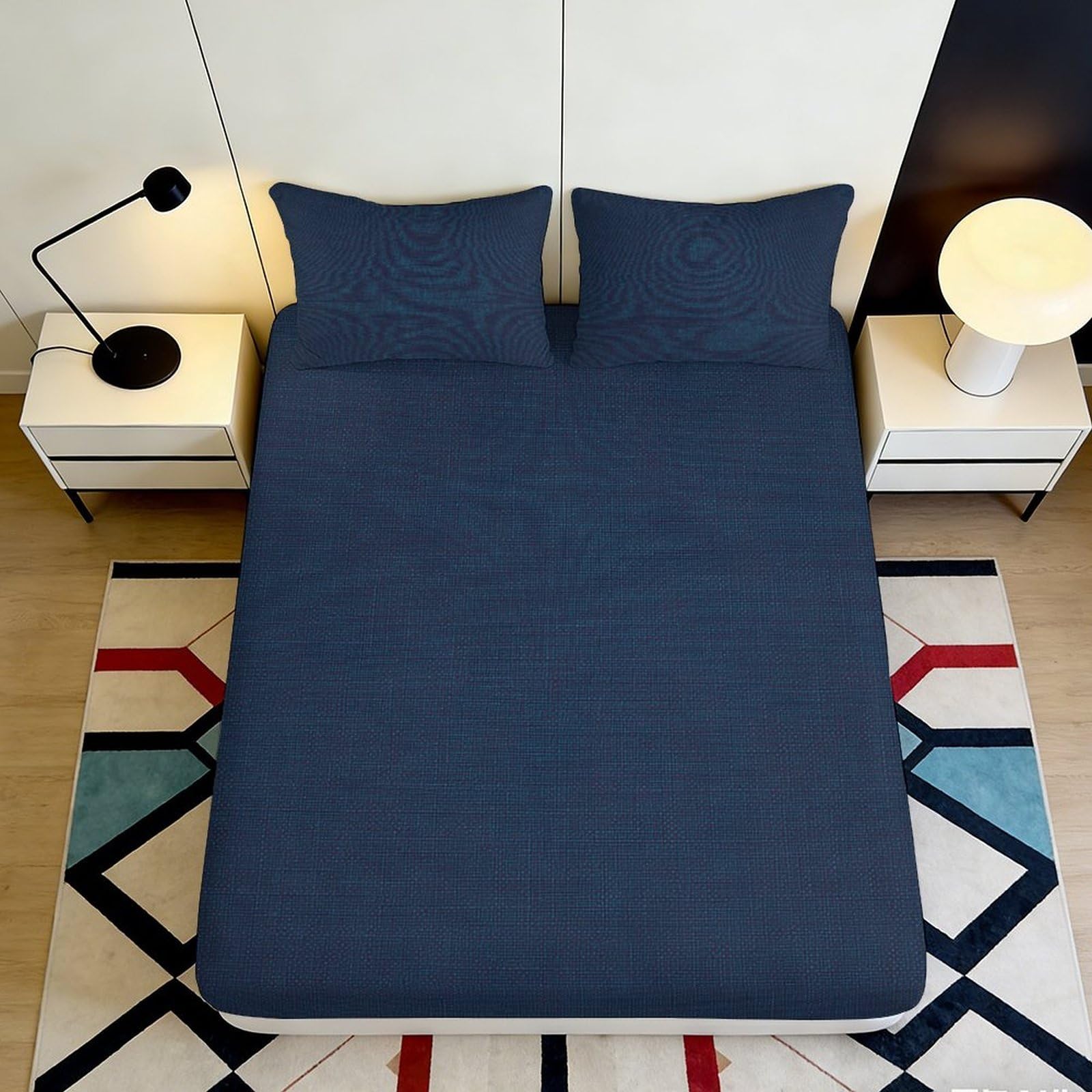 Jqzkxnhpbr Style-6 3D Printed Geometric Navy Fitted Sheet Microfiber Soft Hexagon Bed Cover For Bedroom Guest Room Easy Care 90X200x25cm