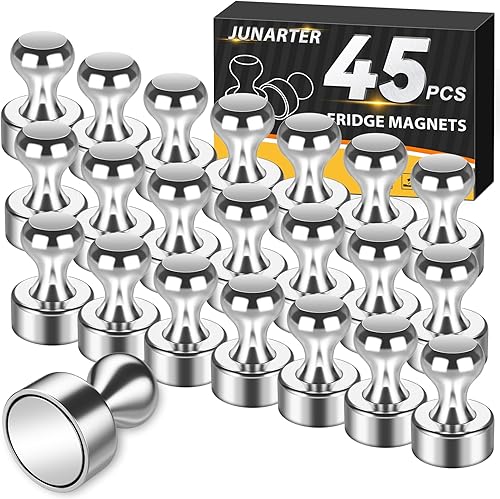 Miniatura 10 de Paquete de 20 Chinchetas Magnéticas, Imanes Negros Fuertes para Refrigerador, Imanes para Pizarra Blanca, Imanes para Refrigerador Fuertes, Imanes