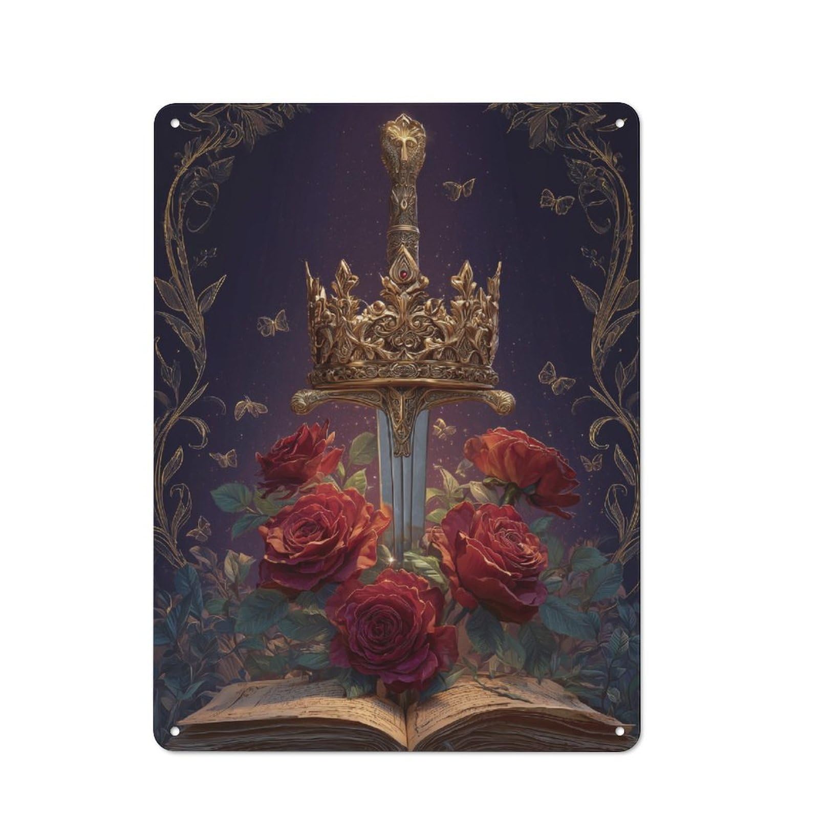 Junmoney Royal Sword & Roses Retro Metal Wall Sign 40X30cm With For Bar Or Restaurant, A Housewarming Gift For Hospitality Decor Collectors