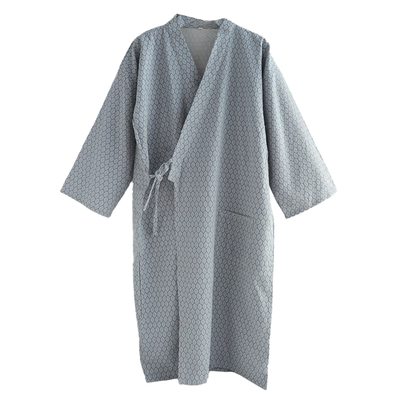 TIANQIHAO Men Kimono Robe Cotton Spa Sauna Bathrobe Sleepwear Japanese Kimono For Men Loungewear Nightgown Dressing,Gray-Medium