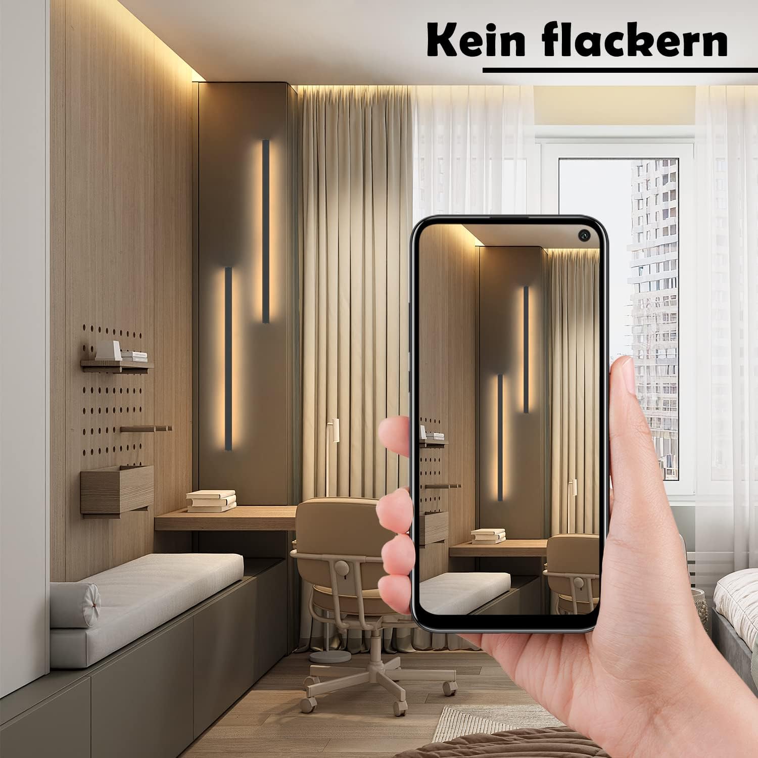 ZMH 2ER Lámpara LED Luz Interior - Moderno 60CM 21W Pasillo Arriba Abajo Blanco Cálido Pasillo Lámpara Salón Lámpara Cama Negro Iluminación para Escalera Sala de Estar Habitación Niños Dormitorio