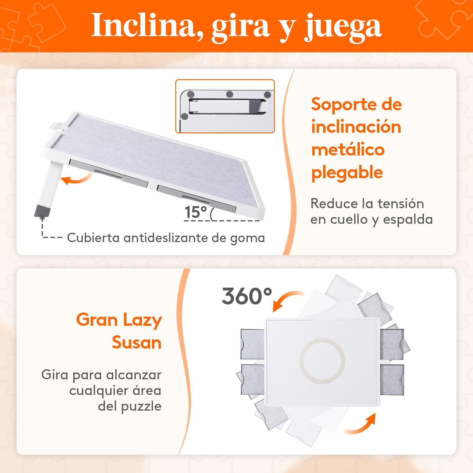 Lifewit 1500 PCS Puzzle Board con Soporte Inclinado, Tabla de Rompecabezas con 4 Cajones and Tapas, Multifuncional Plástico Tablero Puzzles Giratorio de 360°, 89 x 68.5cm, Blanco