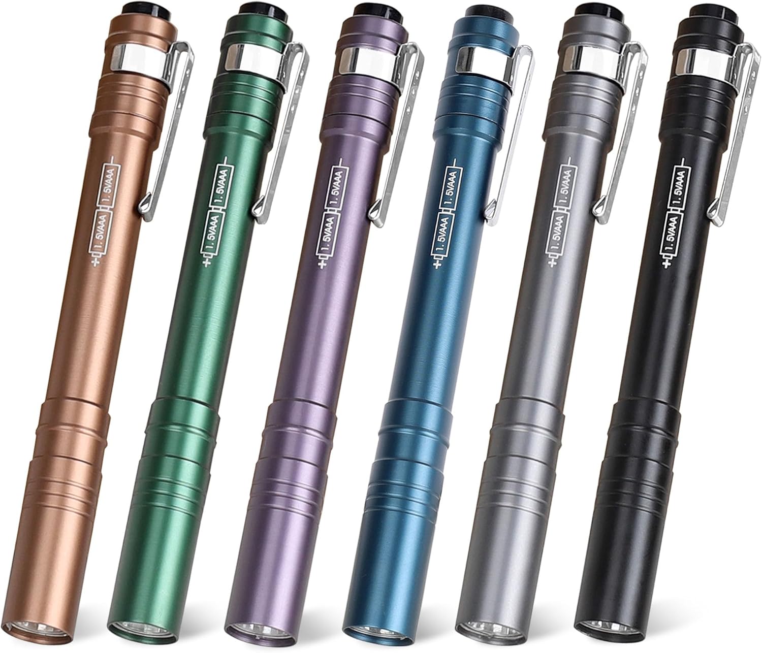 FASTPRO 6-Pack Pen Light, Aluminum LED Penlights with Batteries Included & Pre-Installed, Pocket Pen Flashlight for Inspections, Repairs, Camping and Emergencies