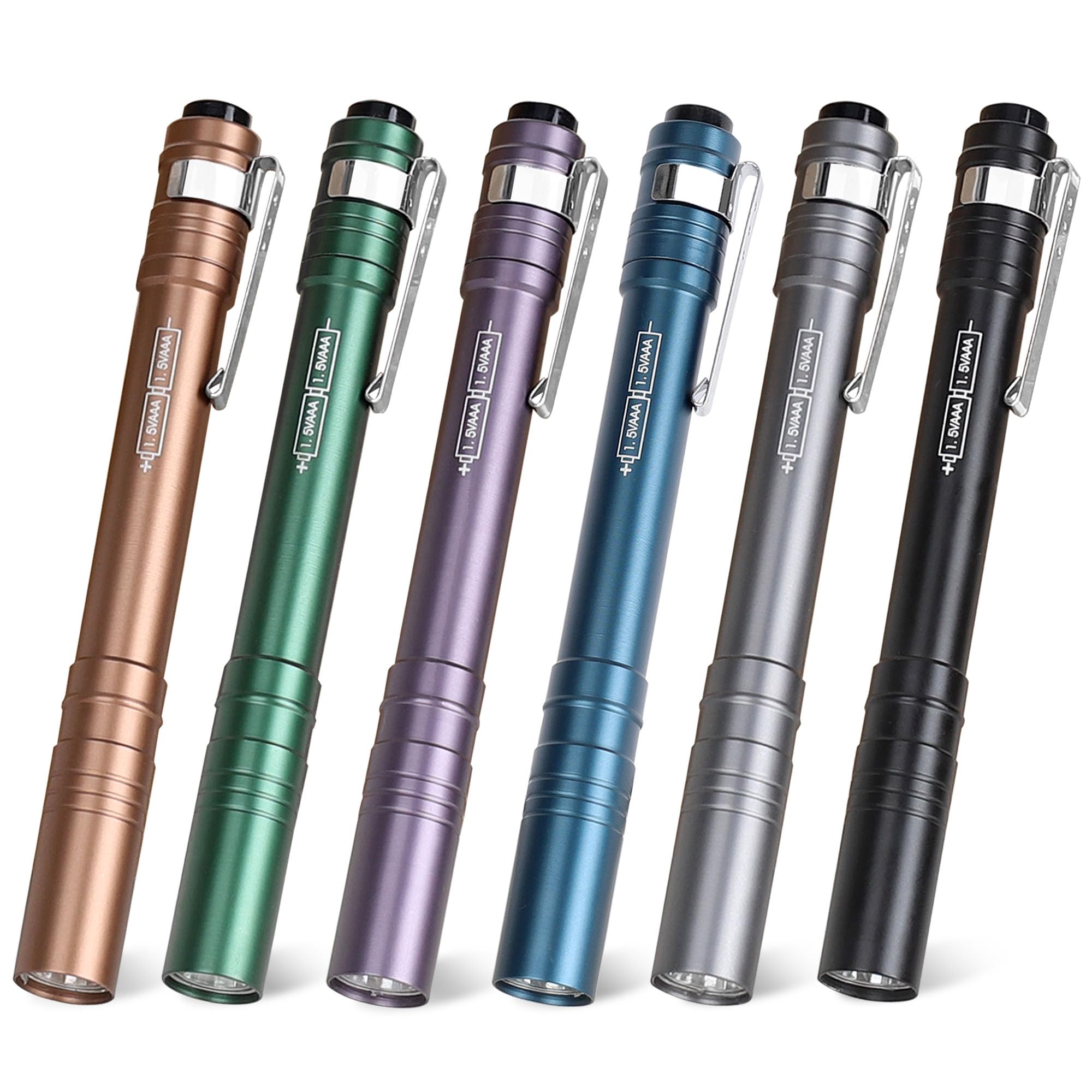 FASTPRO 6-Pack Pen Light, Aluminum LED Penlights with Batteries Included & Pre-Installed, Pocket Pen Flashlight for Inspections, Repairs, Camping and