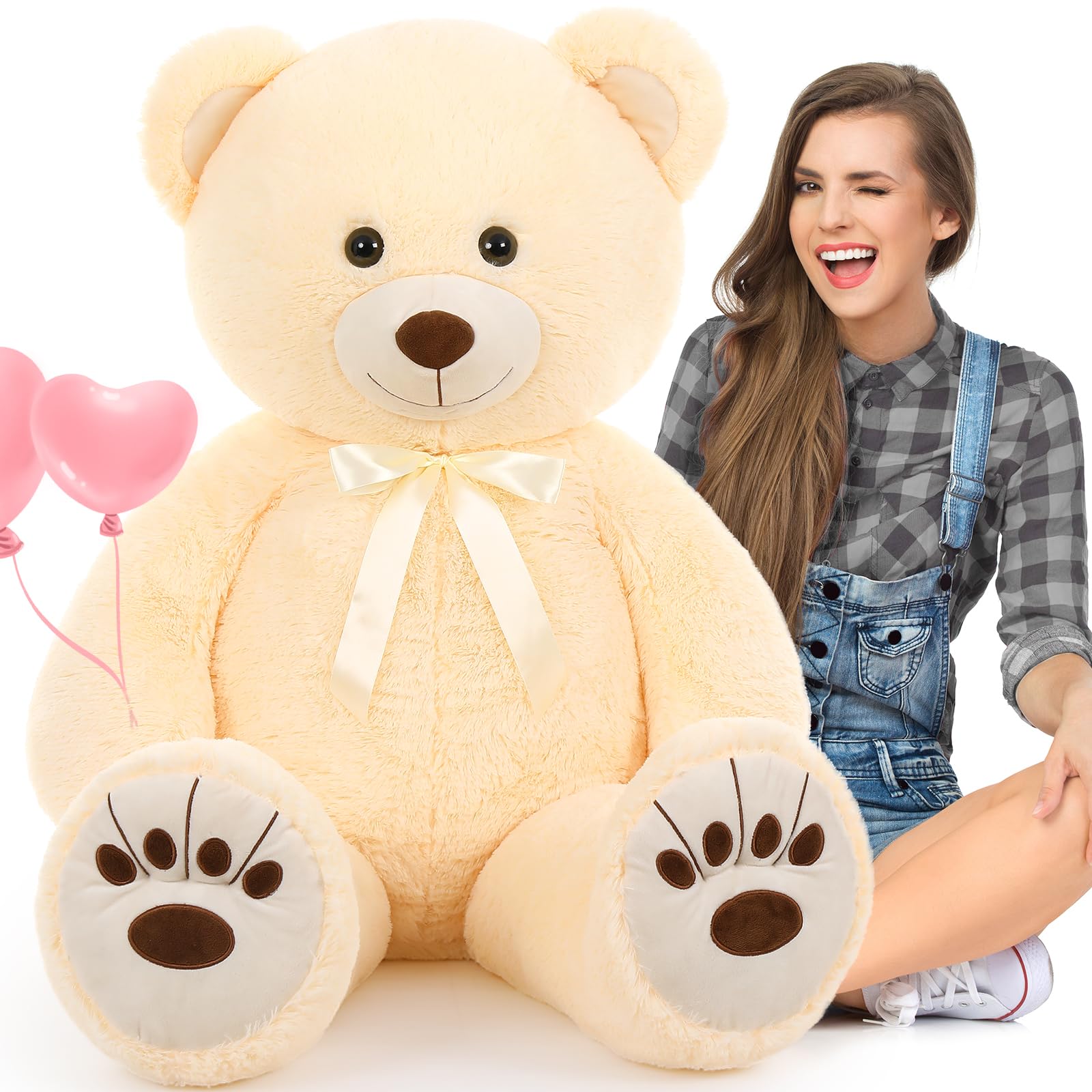 MorisMos Oso de Peluche Gigante 130cm, XXL Marfil Osito Peluche Grande Kawaii Suave Osito Animales de Peluche 1.3m Teddy Bear Regalo para Niños Novia Madres Novia Cumpleaños Valentines Deco