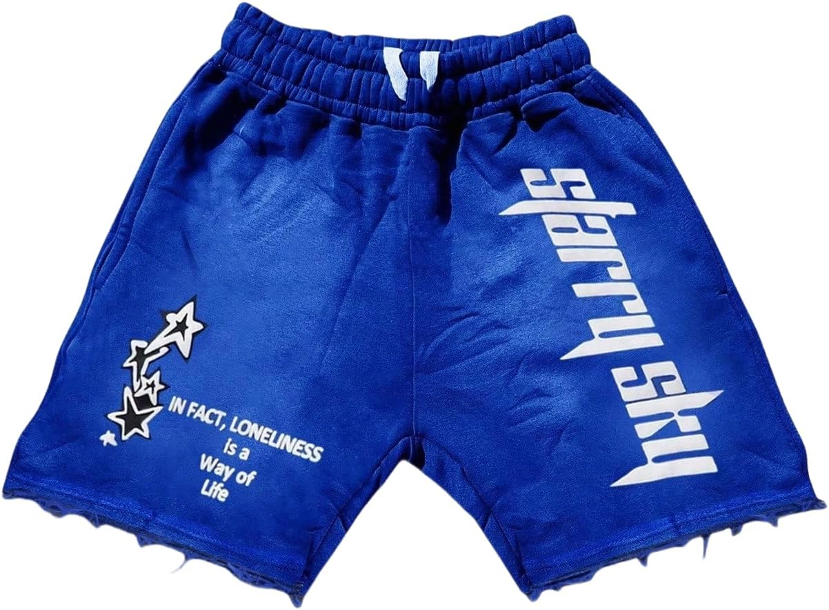 GORGLITTER Men's Star Graphic Y2K Shorts Letter Drawstring Elastic Waist Summer Workout Track Shorts