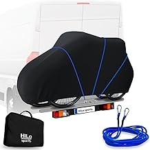 HiLo sports reißfeste Fahrradabdeckung Heckträger für 2 Fahrräder - [Mit 6m Seil] - Wasserdichter Fahrrad und E-Bike Transportschutz - Aus 600D Ripstop - Fahrradschutzhülle für Fahrradträger