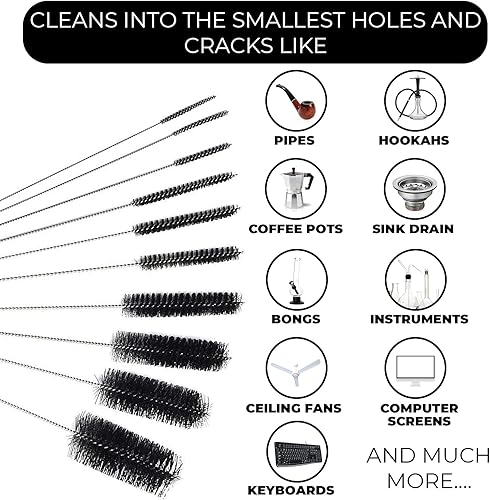 Miniatura 3 de Juego de cepillos de limpieza de tubos de nailon de 8 pulgadas, tamaños grandes (negro), kit de 5 piezas, cepillos largos de limpieza profunda con