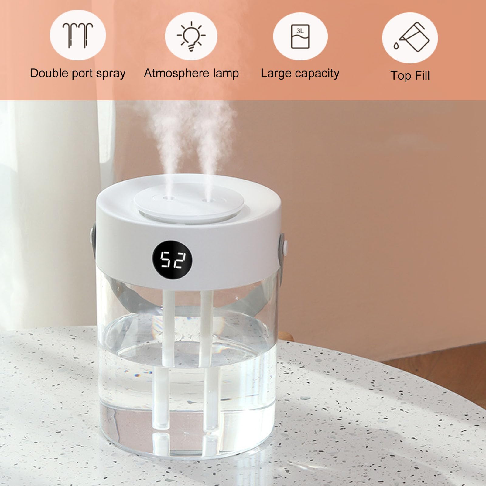 Humidificador de aire para dormitorio y habitaciones grandes, 3 litros de niebla fría, dura hasta 12 horas, apagado automático, fácil de usar y limpiar