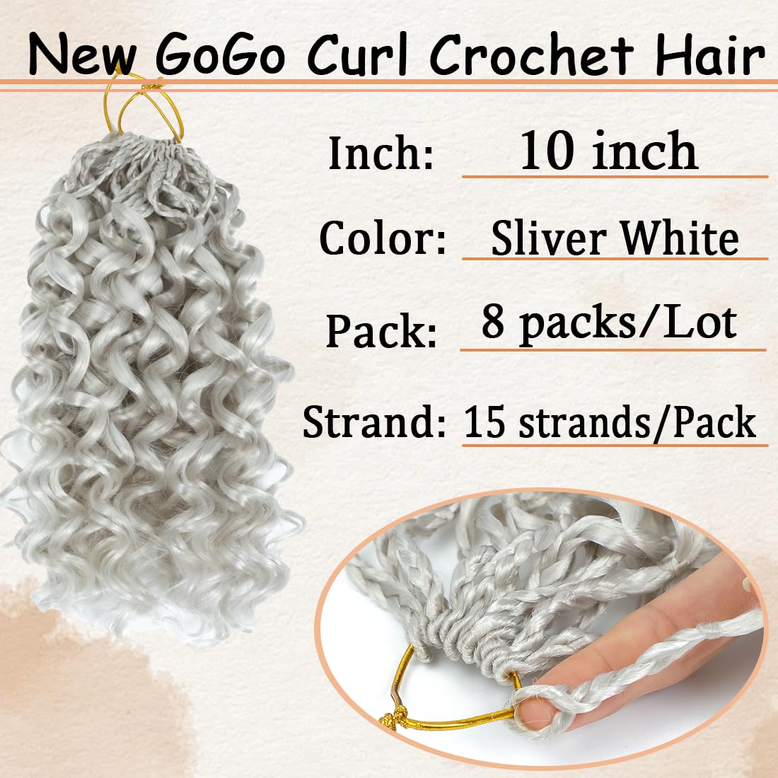 Pelo de ganchillo Gogo Curl preenrollado, 10 pulgadas, 8 paquetes, pelo corto y rizado de ganchillo para mujeres negras, cabello trenzado ondulado del océano, cabello trenzado profundo (10 pulgadas